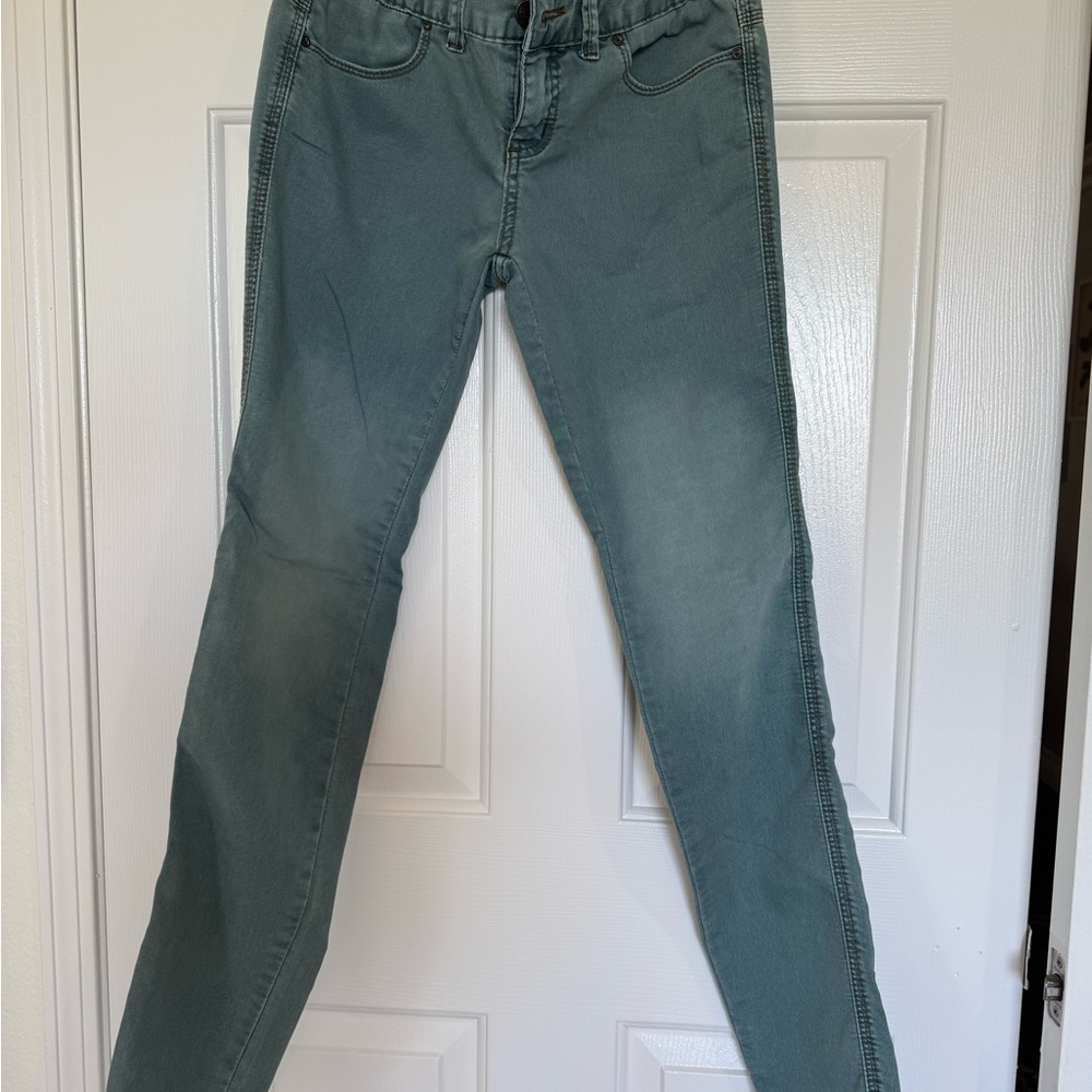Free People Teal Skinny Jeans Women Size 26 Mid Rise Stretch Denim